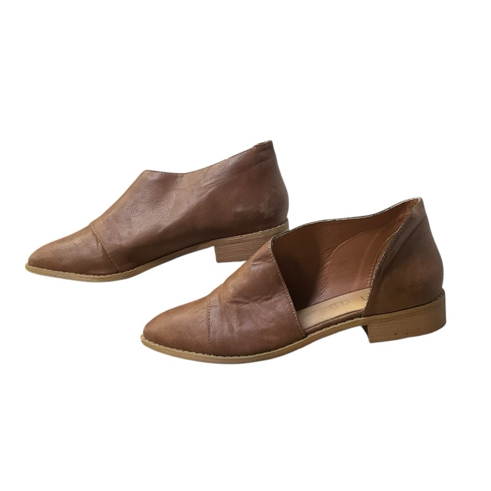 🤎 MIIIM Genuine Leather Cutout‎ Flats | Women’s Size 7.5 | Tan Slip-On Booties